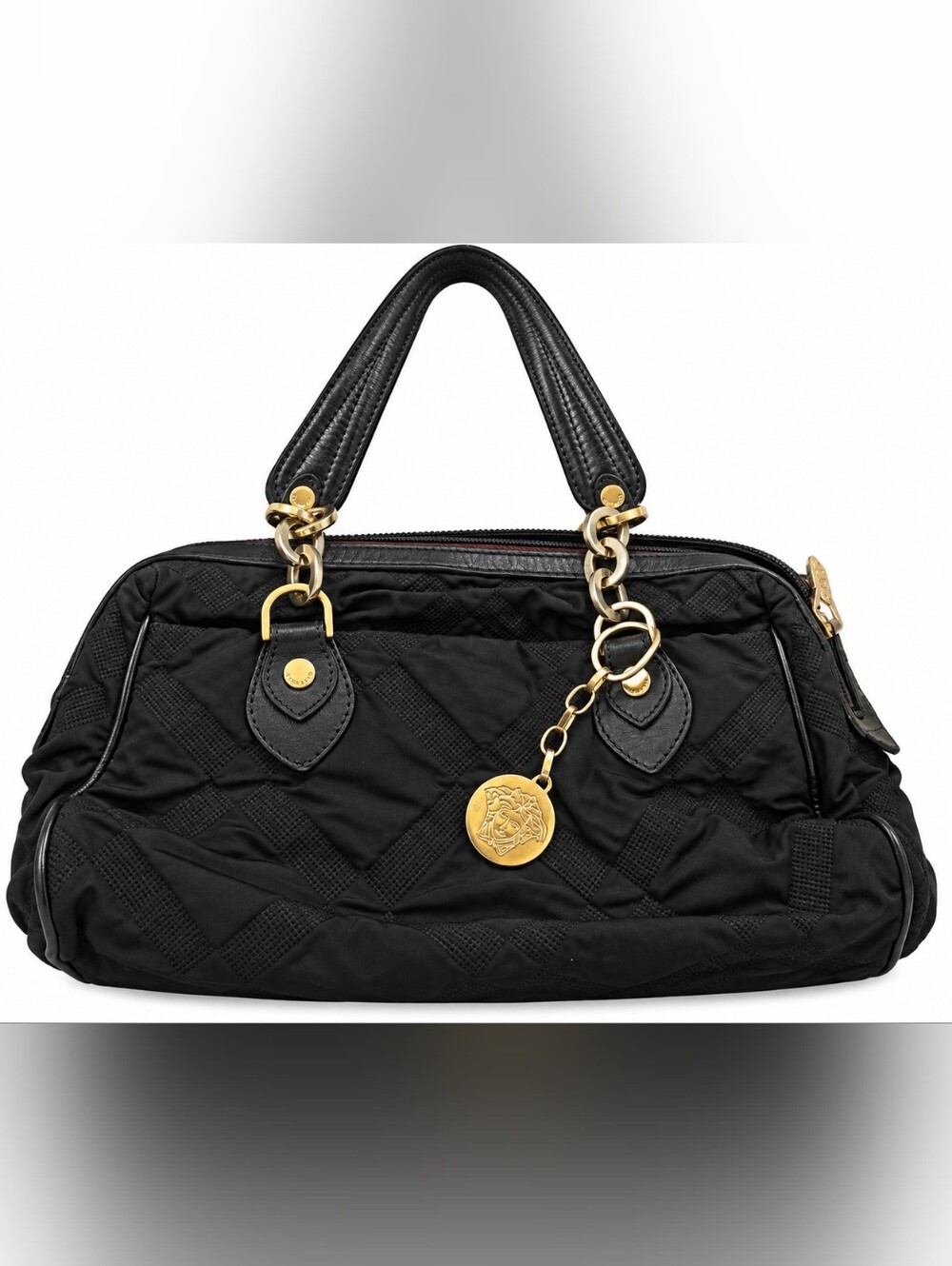 Versace Black Quilted Tote with Gold Hardware